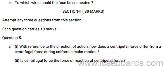 Sample Paper ICSE Class 10 Physics Set E