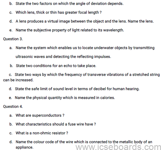 Sample Paper ICSE Class 10 Physics Set E
